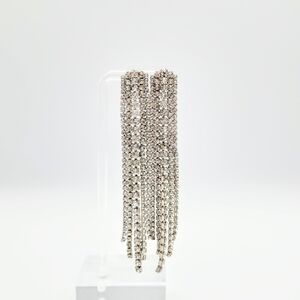 Vintage Rhinestone Fringe Earrings Silver Tone Statement